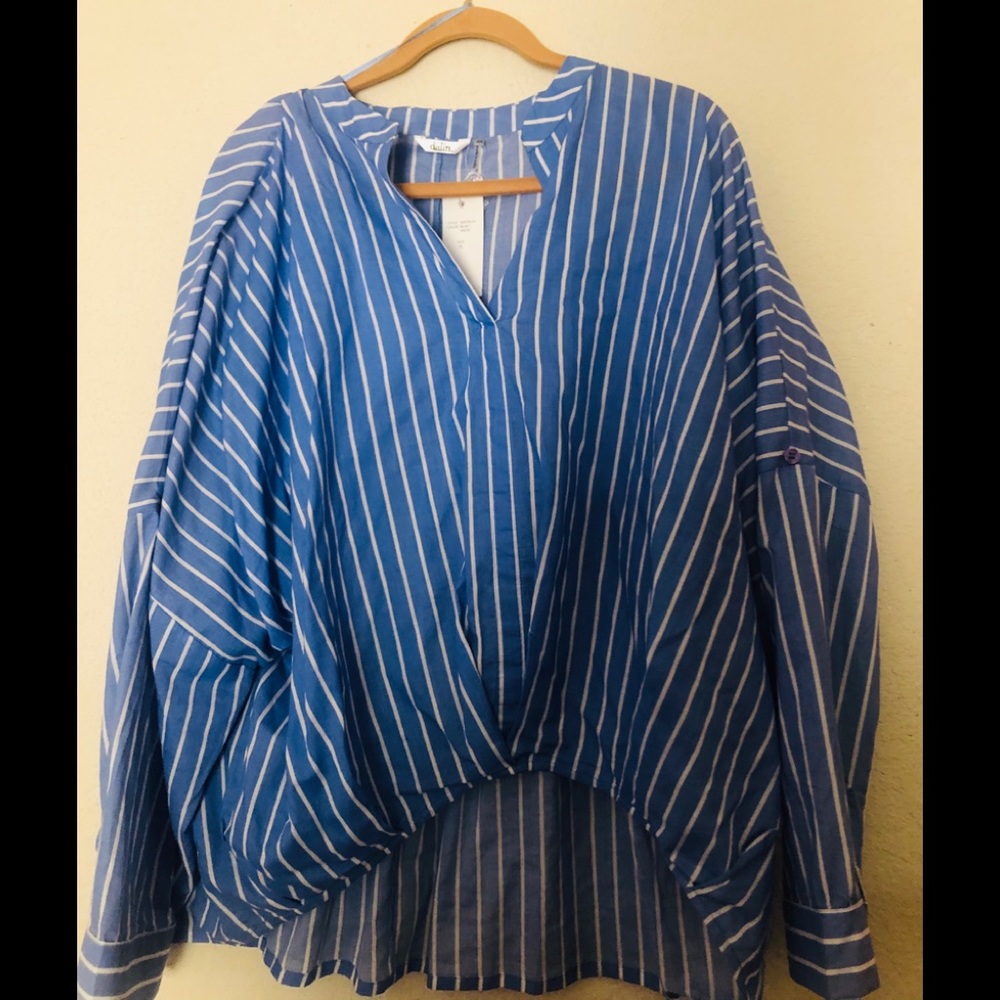Plus size blue white stripe top